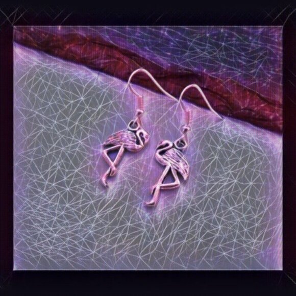 Flamingo Dangling Earrings in Silver Tone - Picture 2 of 5